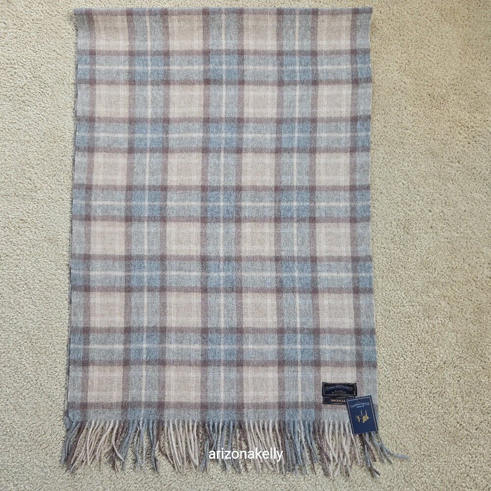 NWT James Pringle Weavers 100% Wool Plaid MacKellar Tan, Grey & Brown - Picture 1 of 13